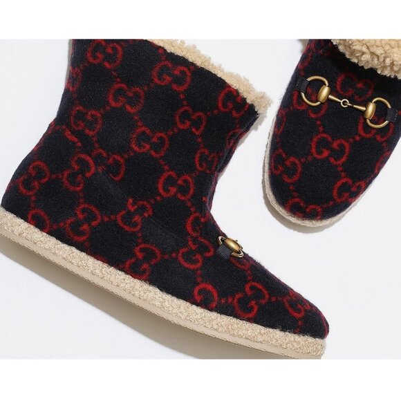 GUCCI SHOES MENS FRIA GG MARINO WOOL SHEARLING HORSEBIT BOOTS - Picture 1 of 13
